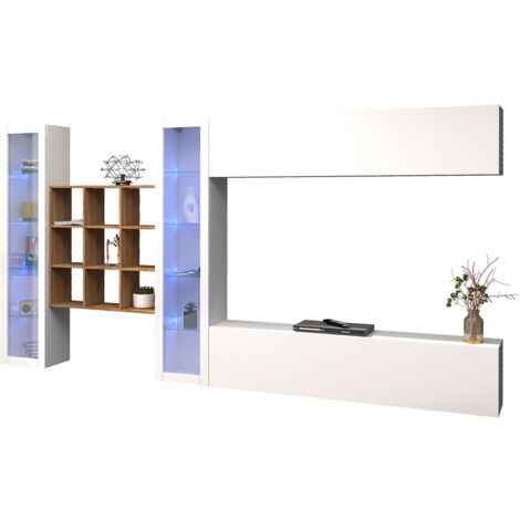 Parete Attrezzata Soggiorno 350x30x180 cm Maruska n°26 Bianco Lucido (1/5)