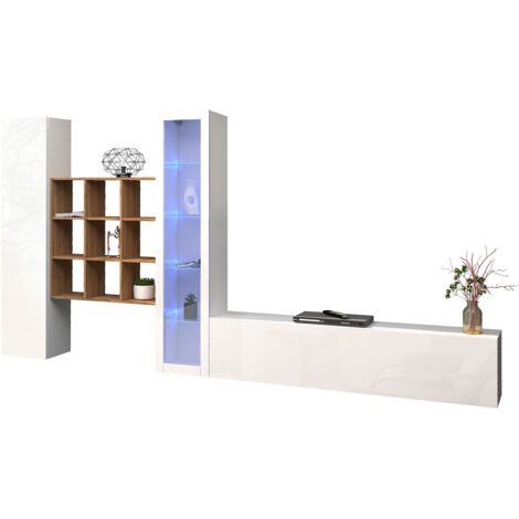 Parete Attrezzata Soggiorno 350x30x180 cm Maruska n°24 Bianco Lucido (1/5)