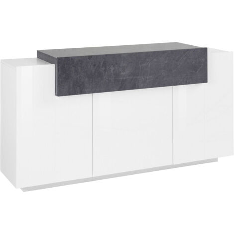 Credenza 3 Ante Battenti + 1 Anta a Ribalta 160x45x85,5 cm Coro Bianco Lucido e Ardesia (1/4)