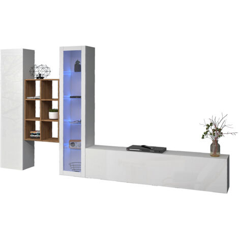 Parete Attrezzata Soggiorno 320x30x180 cm Maruska n°15 Bianco Lucido (1/5)