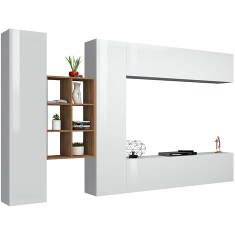 Parete Attrezzata Soggiorno 320x30x180 cm Maruska n°20 Bianco Lucido (1/5)