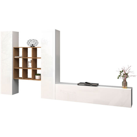 Parete Attrezzata Soggiorno 350x30x180 cm Maruska n°30 Bianco Lucido (1/5)
