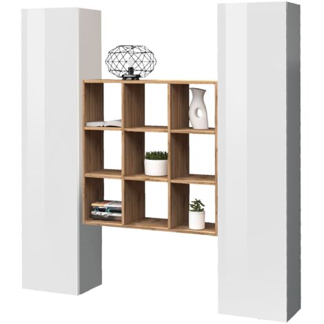 Parete Attrezzata Soggiorno 170x30x180 cm Maruska n°31 Bianco Lucido (1/5)