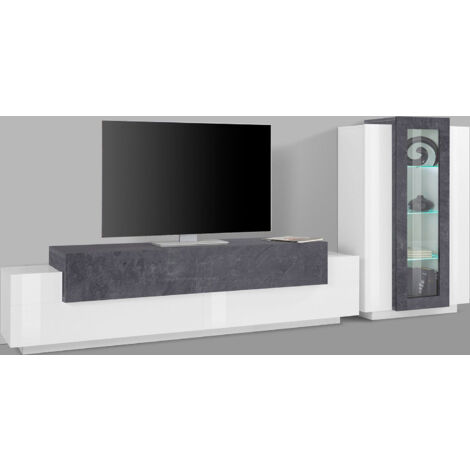 Parete Attrezzata Soggiorno Porta TV 200x45x51,6 cm con Vetrina Coro Bianco Lucido e Ardesia