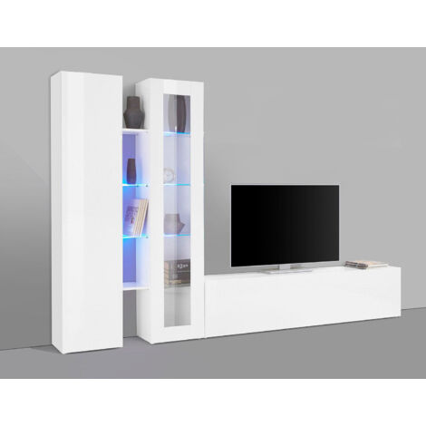 Parete Attrezzata Soggiorno 280x30x180 cm Maruska n°9 Bianco Lucido