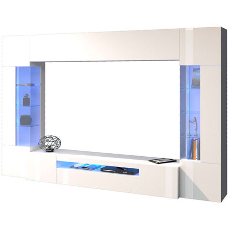 Parete Attrezzata Soggiorno 200x40x35 cm Egypt Bianco Lucido