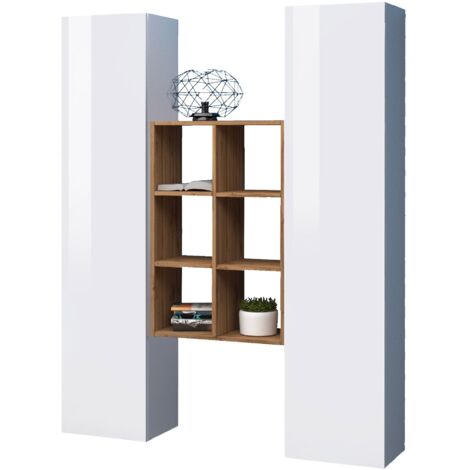 Parete Attrezzata Soggiorno 140x30x180 cm Maruska n°22 Bianco Lucido (1/5)