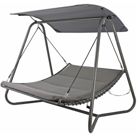 Dondolo Letto da Giardino imbottito 207x142xH172 cm con Tettuccio Regan grigio