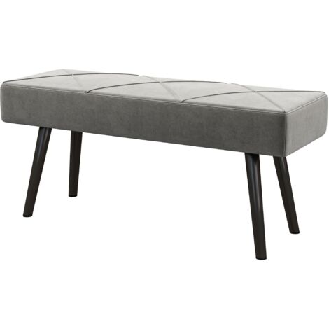 Panca Imbottita Fondoletto 100x36x45 cm in Tessuto Effetto Velluto e Acciaio Grigio (1/5)