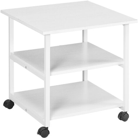 Carrello Porta Stampante a 3 Ripiani con 4 Ruote 50x50x52,5 cm Legno e Acciaio Bianco (1/5)