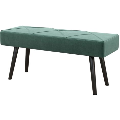 Panca Imbottita Fondoletto 100x36x45 cm in Tessuto Effetto Velluto e Acciaio Verde e Nero (1/5)