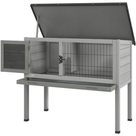 Conigliera Rialzata da Esterni con Tetto Apribile e Vassoio Estraibile 84x43x70 cm in Legno Grigio