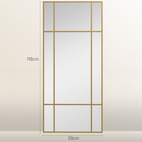 Specchio da Parete Stile Finestra con Montaggio Verticale e Orizzontale 110x50 cm Cornice in Oro