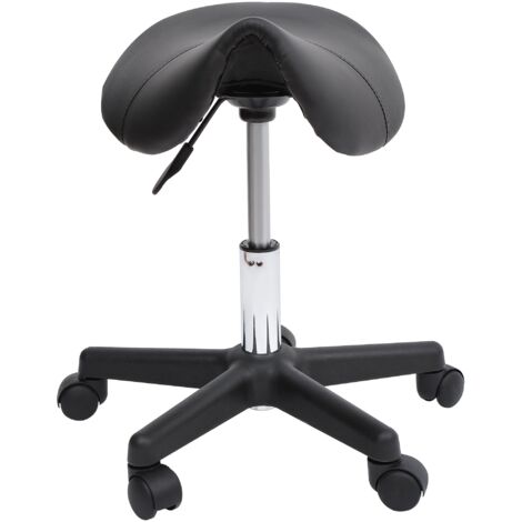 Sgabello Girevole a Sella per Parrucchieri con Ruote e Altezza Regolabile 35x38x43-55 cm in Similpelle Nero (1/5)