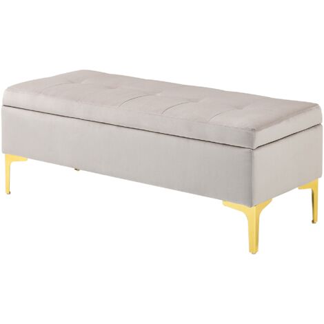 Velluto, panca imbottita, panca imbottita, sgabello da letto, panca con vano portaoggetti, grigio 138 x 41 x 42 cm OKWISH