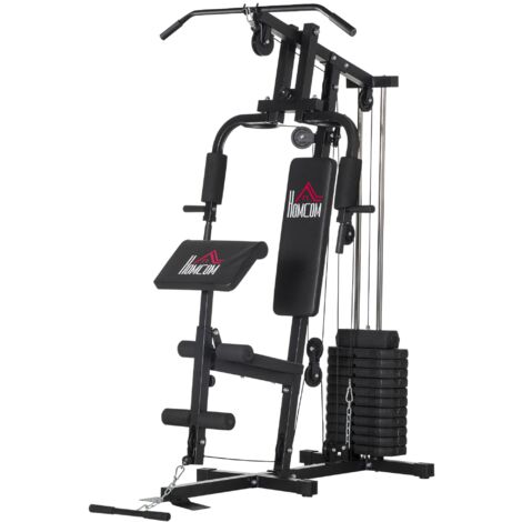 Stazione Fitness con Seduta e Schienale Imbottiti 135x103x210 cm in Acciaio e PU Nero (1/5)