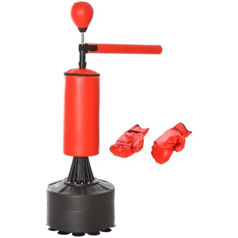 Sacco da Boxe ad Altezza Regolabile 88x48x155-205 cm con Punching Ball e Base Riempibile Rosso e Nero