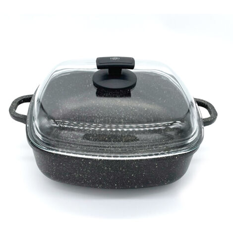 Tegame Quadrato con Coperchio in Vetro Antiaderente 2 Manici 28x28 cm Olympia Hard Cook (1/5)