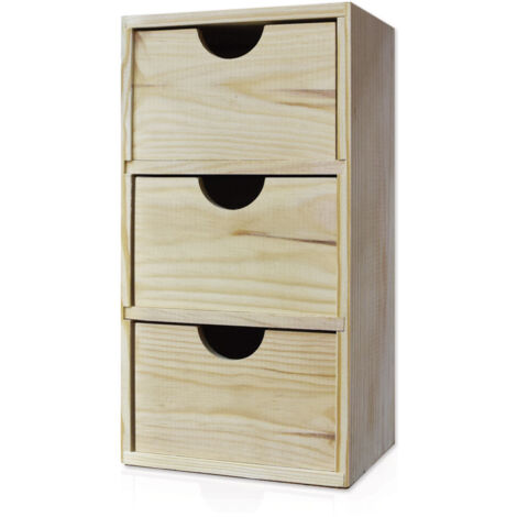 Cassettiera da Tavolo 3 Cassetti 32x17,1x14 cm in Legno di Pino Massello Naturale