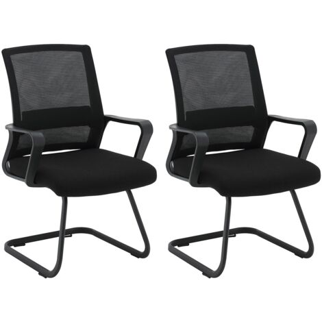 Set 2 Sedie Visitatori da Ufficio 59x48x91h cm per Riunioni Conferenza e Sala d'attesa Nera