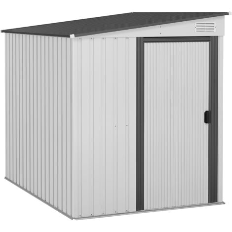 Casetta Box per Attrezzi da Giardino 154L x 206,5P x 160/181A cm con Base in Acciaio zincato Bianco