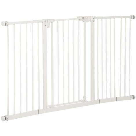 Cancelletto di Sicurezza per Animali Domestici 3 Estensioni Regolabile 74-148cm Chiusura Automatica Bianco (1/5)