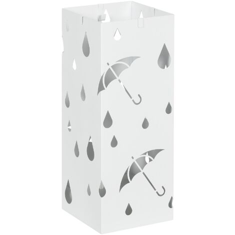 Portaombrelli con 4 Ganci e Vaschetta Raccogligocce 15,5x15,5x41cm in Metallo Bianco