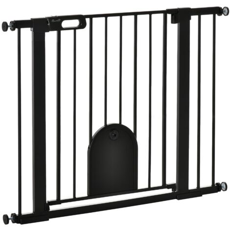 Cancelletto di Sicurezza per Cani con Porta Piccola Regolabile e Chiusura Automatica 75-103x76 cm Nero (1/5)