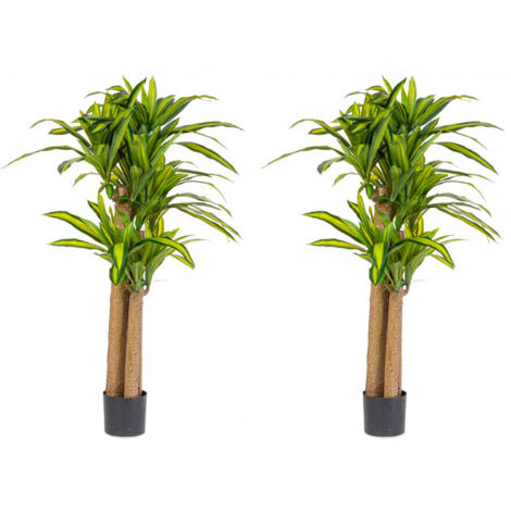 Set 2 Piante Artificiali Dracaena 110x150 cm in Plastica con Vasi Verde