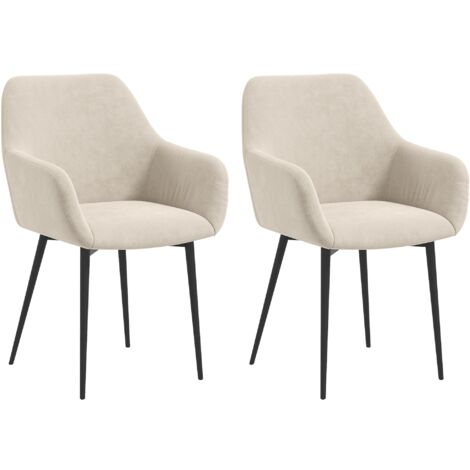 Set 2 Sedie Imbottite Stile Nordico 54x57x80 cm Tessuto Effetto Velluto Crema (1/5)