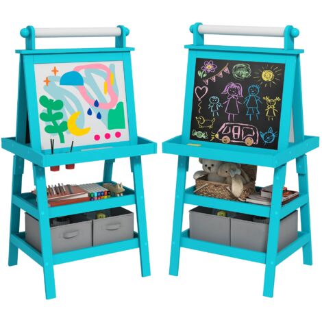 Lavagna per Bambini 3 in 1 con Cavalletto 59x48x118 cm Blu (1/5)