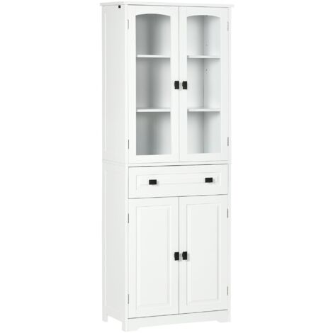 Credenza da Cucina Alta con 2 Armadietti e Cassetto 60x30x160 cm Bianco