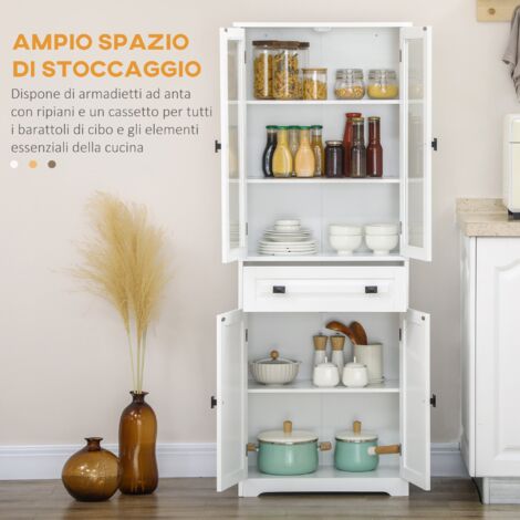 HOMCOM Credenza Moderna Con 2 Cassetti E 2 Ante, Ripiano Regolabile, Armadio Da Cucina, Bianco Lucido, Dimensioni 71x76x35 Cm - 5