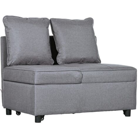 Poltrona Letto Singolo Schienale Reclinabile 98x69x65 cm Tessuto Effetto Lino Grigio Scuro