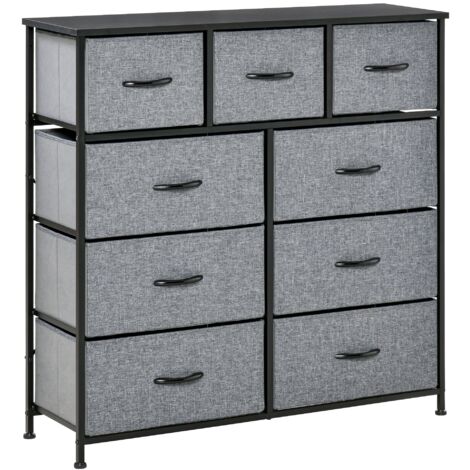 HOMCOM Cassettiera Pieghevole In Tessuto Con 9 Cassetti, Struttura In Acciaio Nero, 100x30x100 Cm, Colore Rovere E Grigio