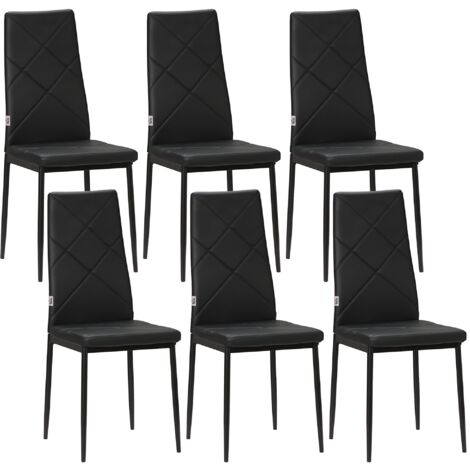 Set 6 Sedie da Pranzo Moderne Schienale Alto Cuciture a Diamante 41x50x97 cm Nero (1/5)