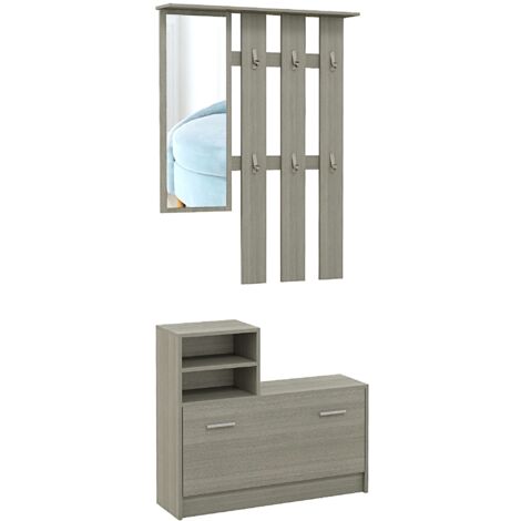 Mobile Guardaroba per Ingresso con Specchio Appendiabiti e Scarpiera Regolabile Grigio (1/5)