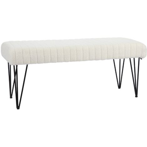 Panca Fondoletto in Tessuto Effetto Ciniglia Gambe a Forcina in Metallo 118,5x46x49,5 cm Crema
