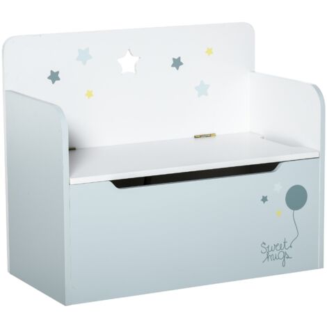 Panca Contenitore Portagiochi con Schienale in Legno 60x30x50 cm Azzurro