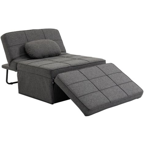 Pouf Letto Poltrona Schienale Reclinabile 95x179x78 cm in Tessuto Effetto Lino Grigio
