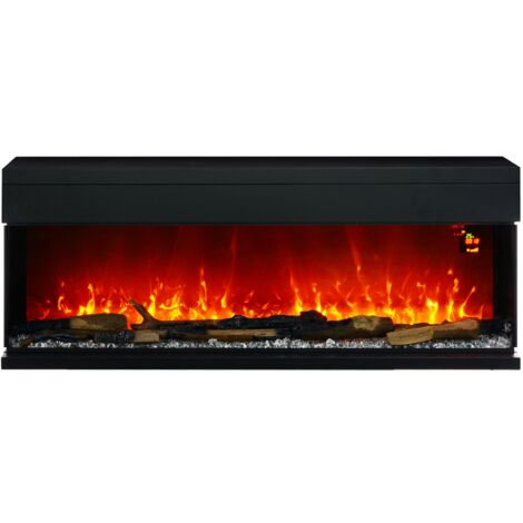 Camino Elettrico da Parete e da Incasso 1800W con Fiamme Colorate LED Nero