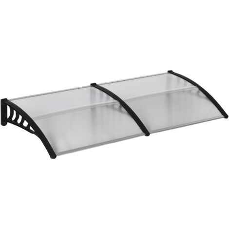 Pensilina Tettoia  200x100x26 cm in Policarbonato e Alluminio Nero e Trasparente