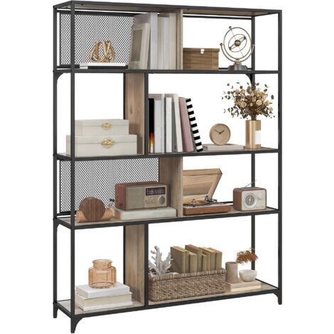 HOMBAZAAR Libreria Ad Angolo 5 Ripiani Industrial - Scaffale Alto 180cm In Legno E Metallo - Vintage, Autoportante Per Casa E Ufficio - Bianco