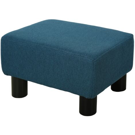 Miliboo Pouf ULLA In Tessuto Blu, Poggiapiedi Con Piedi In Legno, Stile Scandinavo