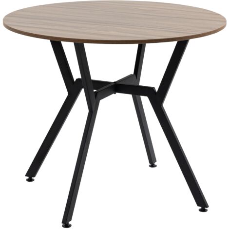 Tavolo Rotondo da Pranzo per 2 Persone Ø90 cm in Legno e Acciaio Nero e Marrone (1/5)