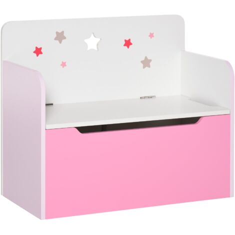 Panca Contenitore Portagiochi con Schienale in Legno 60x30x50 cm Rosa