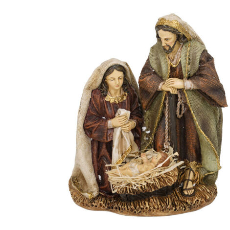 Presepe Natività Sacra Famiglia In Resina, Altezza 20 Cm - Dipinto A Mano Su Base