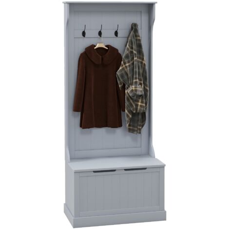 Mobile Appendiabiti con Panca Contenitore 71,5x39,5x170 cm in Legno Grigio