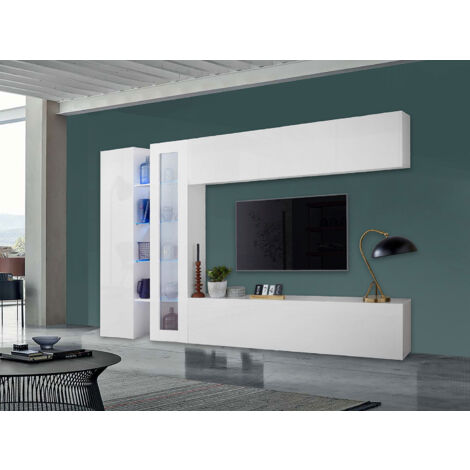 Parete Attrezzata Soggiorno 280x30x180 cm Maruska n°7 Bianco Lucido