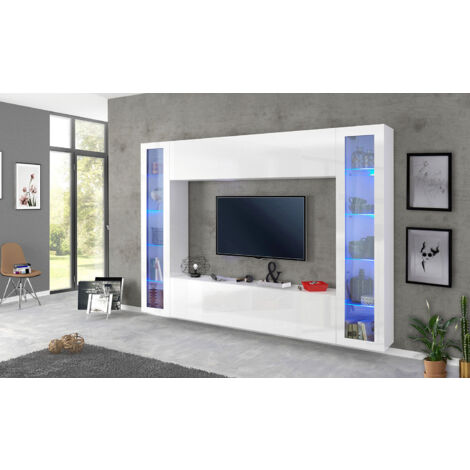 Parete Attrezzata Soggiorno 260x30x180 cm Maruska n°4 Bianco Lucido